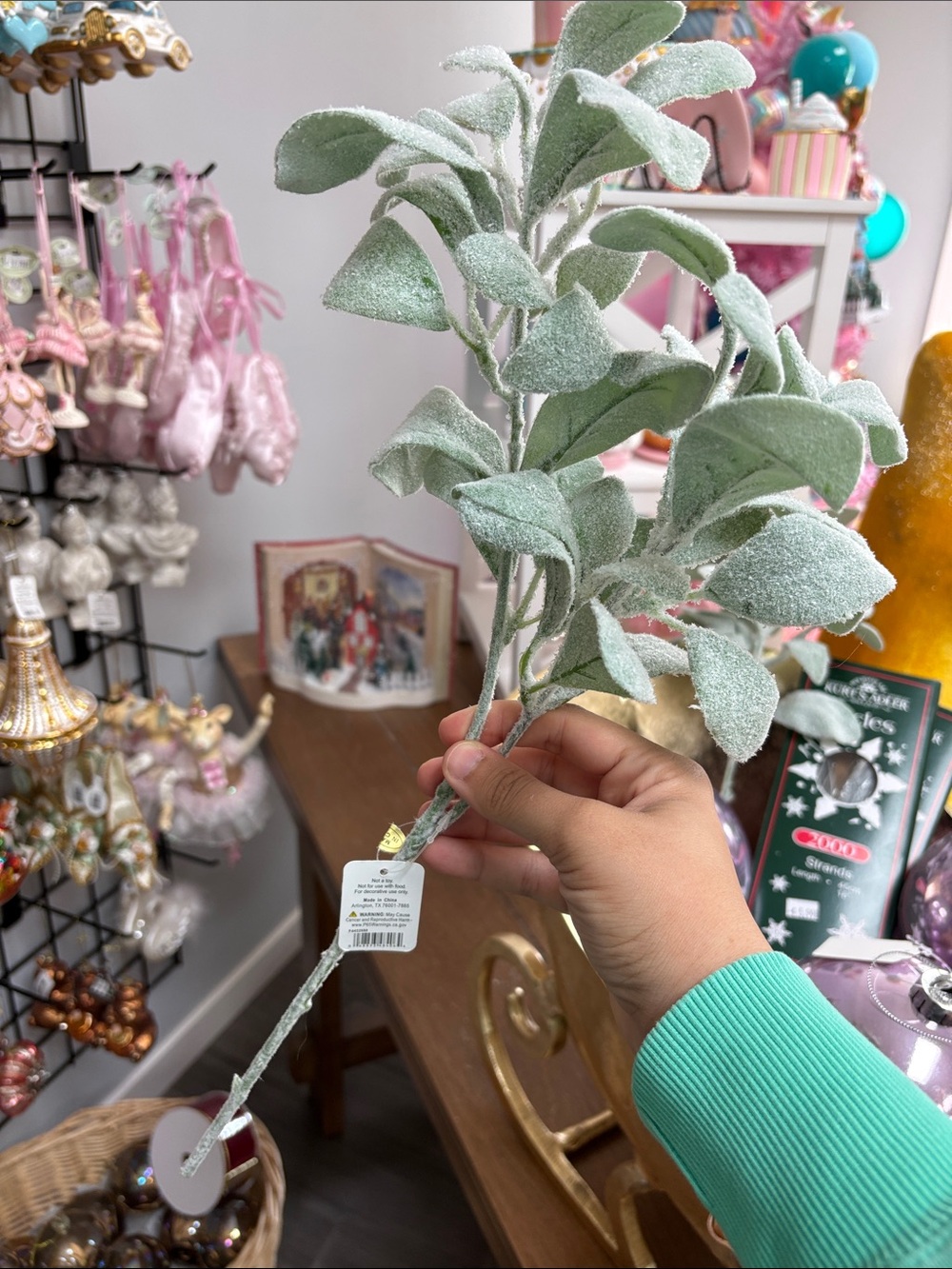 Flocked Sage Green Faux Lamb's Ear Spray - Decorative Faux Floral Accent